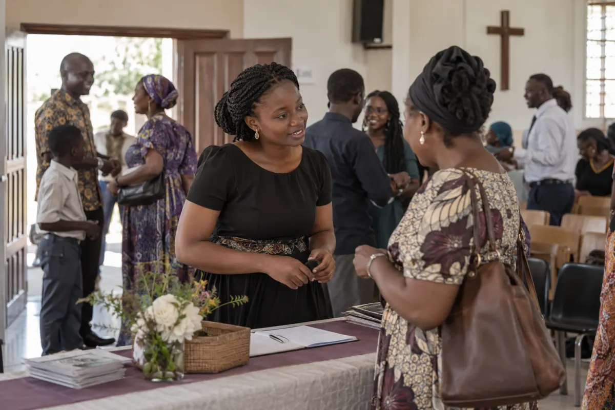 A visitor being welcomed after church
